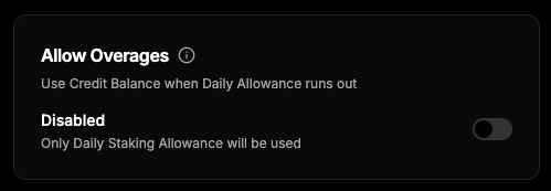 Allow Overages toggle — use credit balance when daily allowance runs out