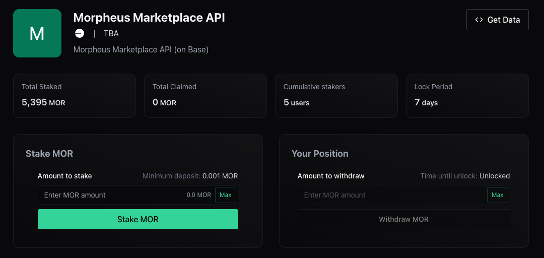 Morpheus Marketplace API builder subnet staking page