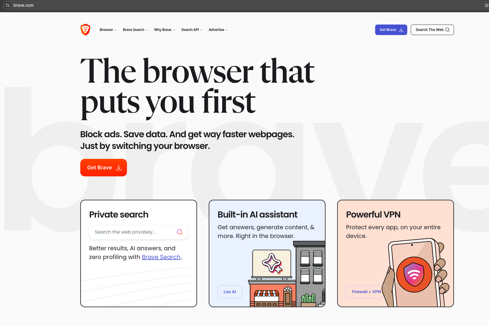 Brave homepage