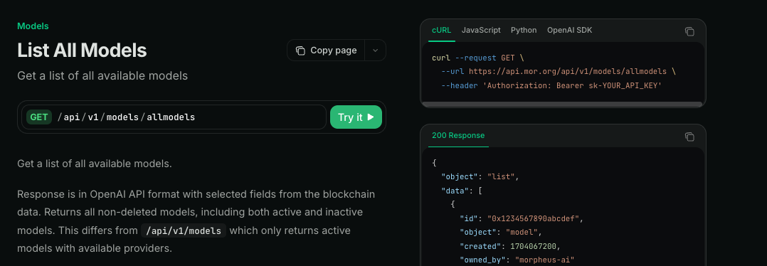 Viewing Models - Morpheus Inference API