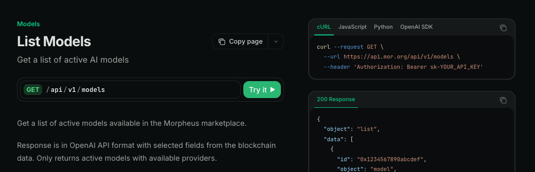 Viewing Models - Morpheus Inference API
