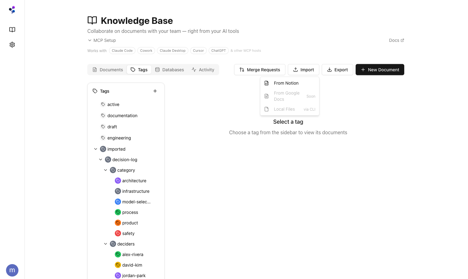 Import menu showing Notion option