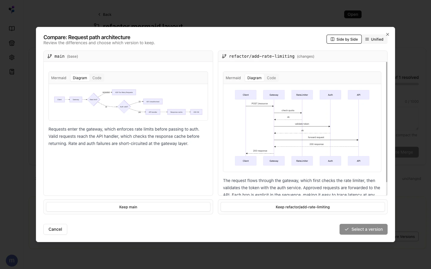 Side-by-side version comparison