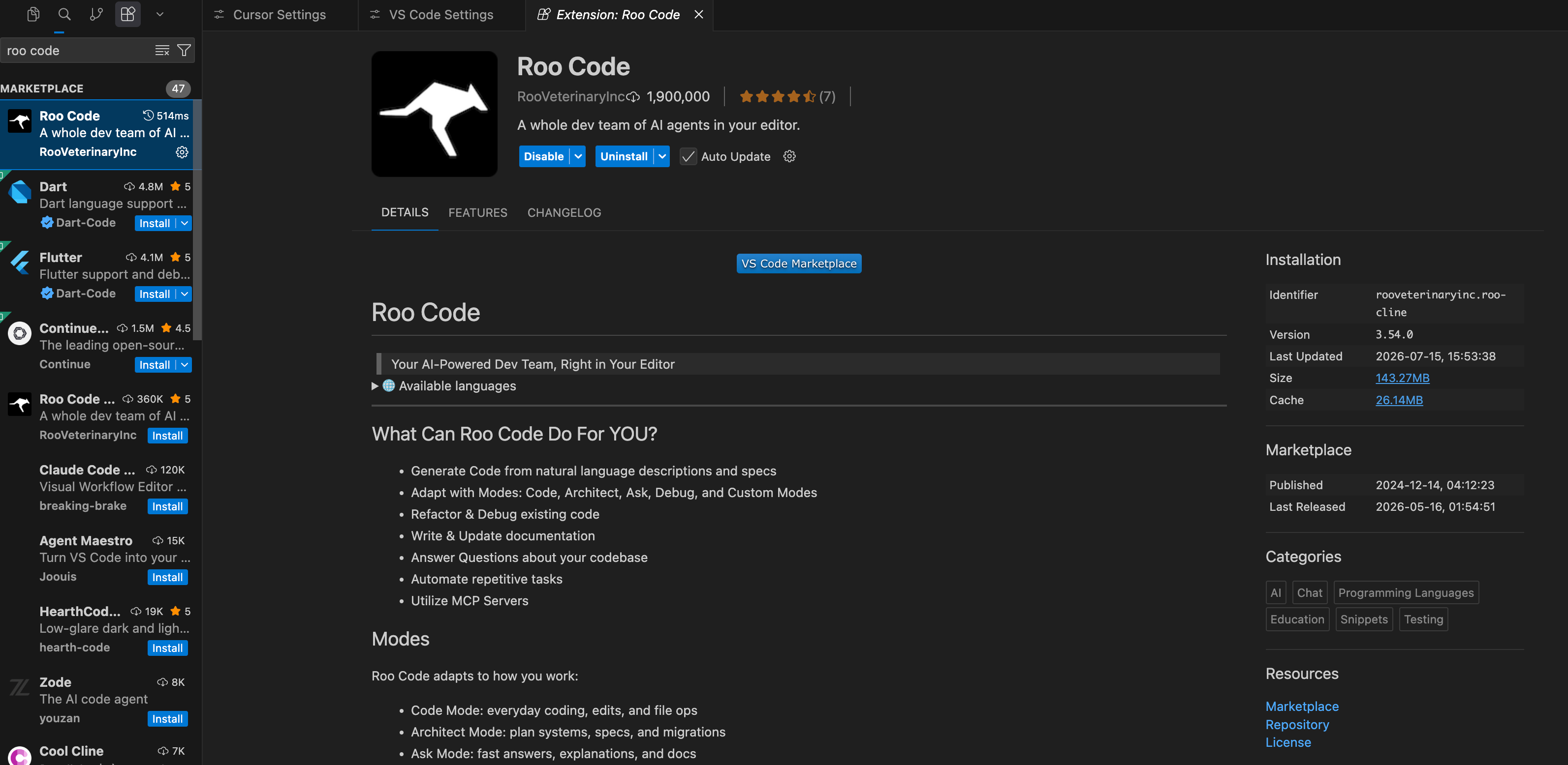 Search for and install Roo Code from the VS Code extension marketplace