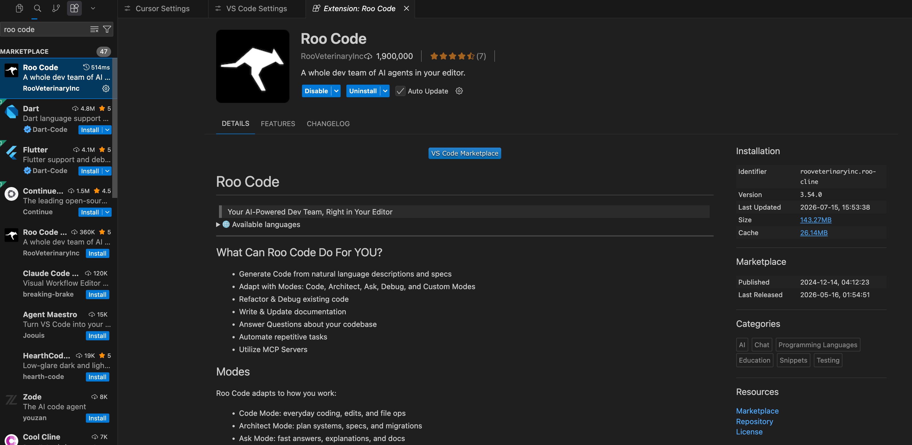 Search for and install Roo Code from the VS Code extension marketplace