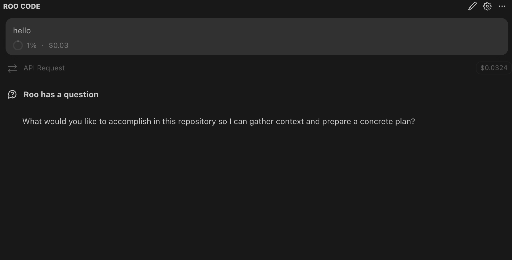 Roo Code asks for the next task in a chat