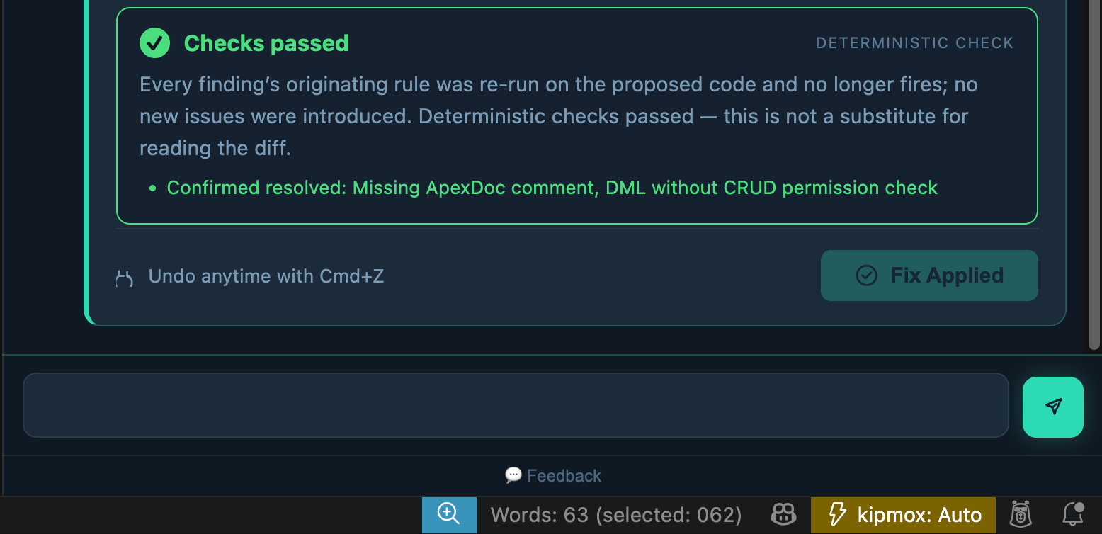 kipmox Auto Fix Mode in the VS Code status bar