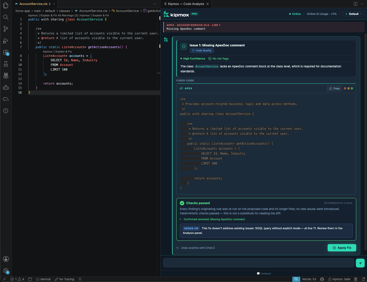 kipmox Code Analysis panel for a single issue