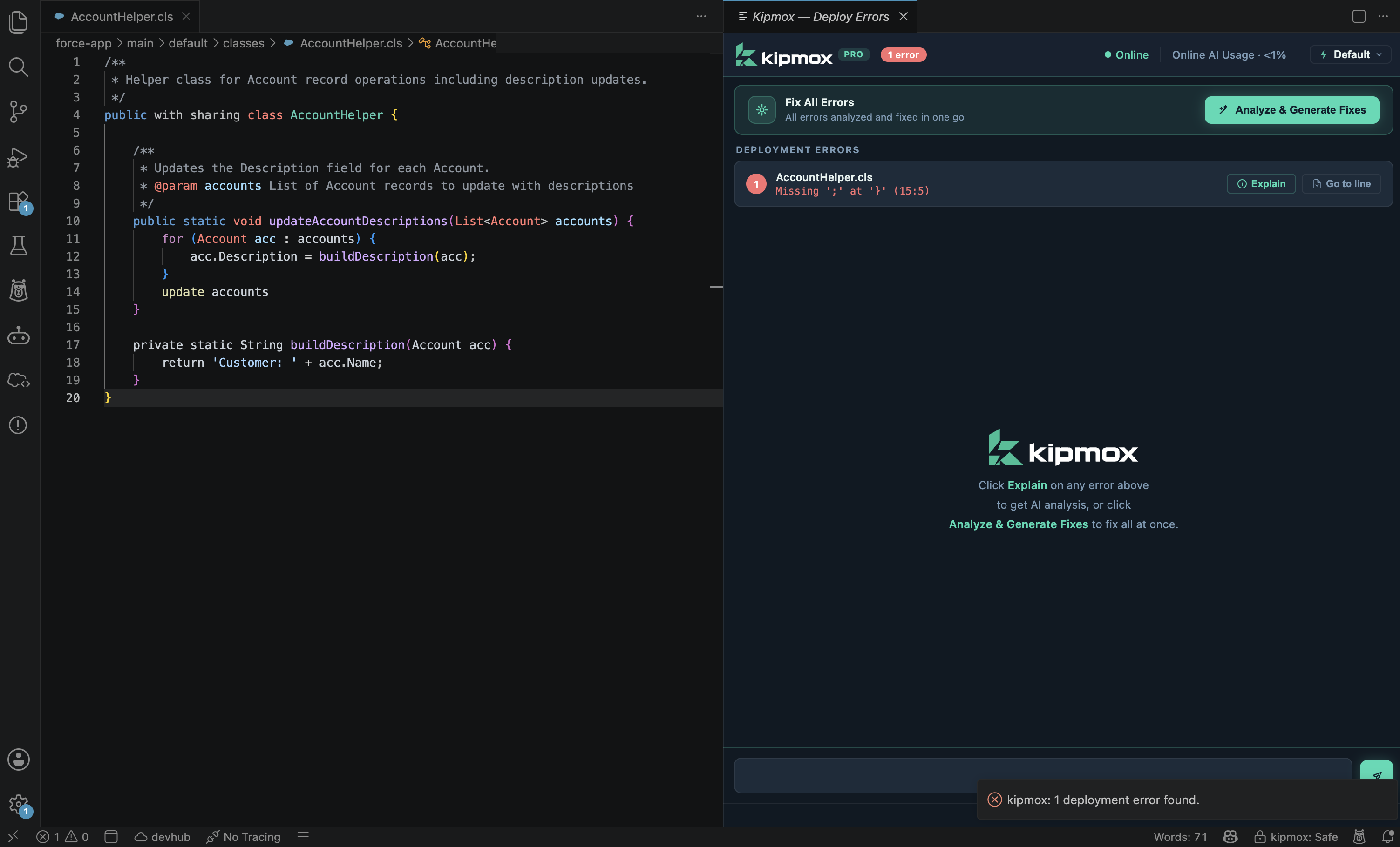 kipmox Deploy Errors panel