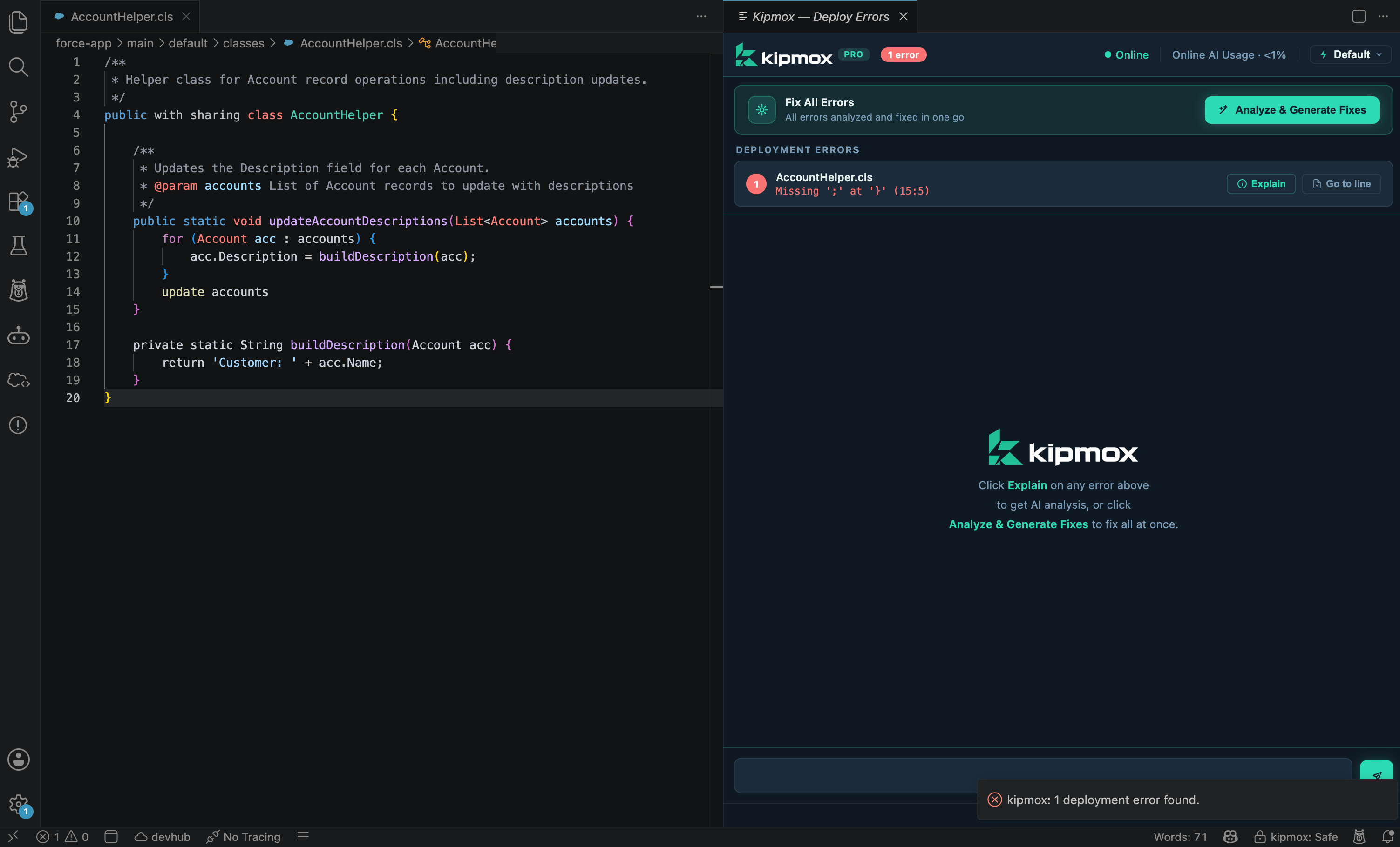 kipmox Deploy Errors panel