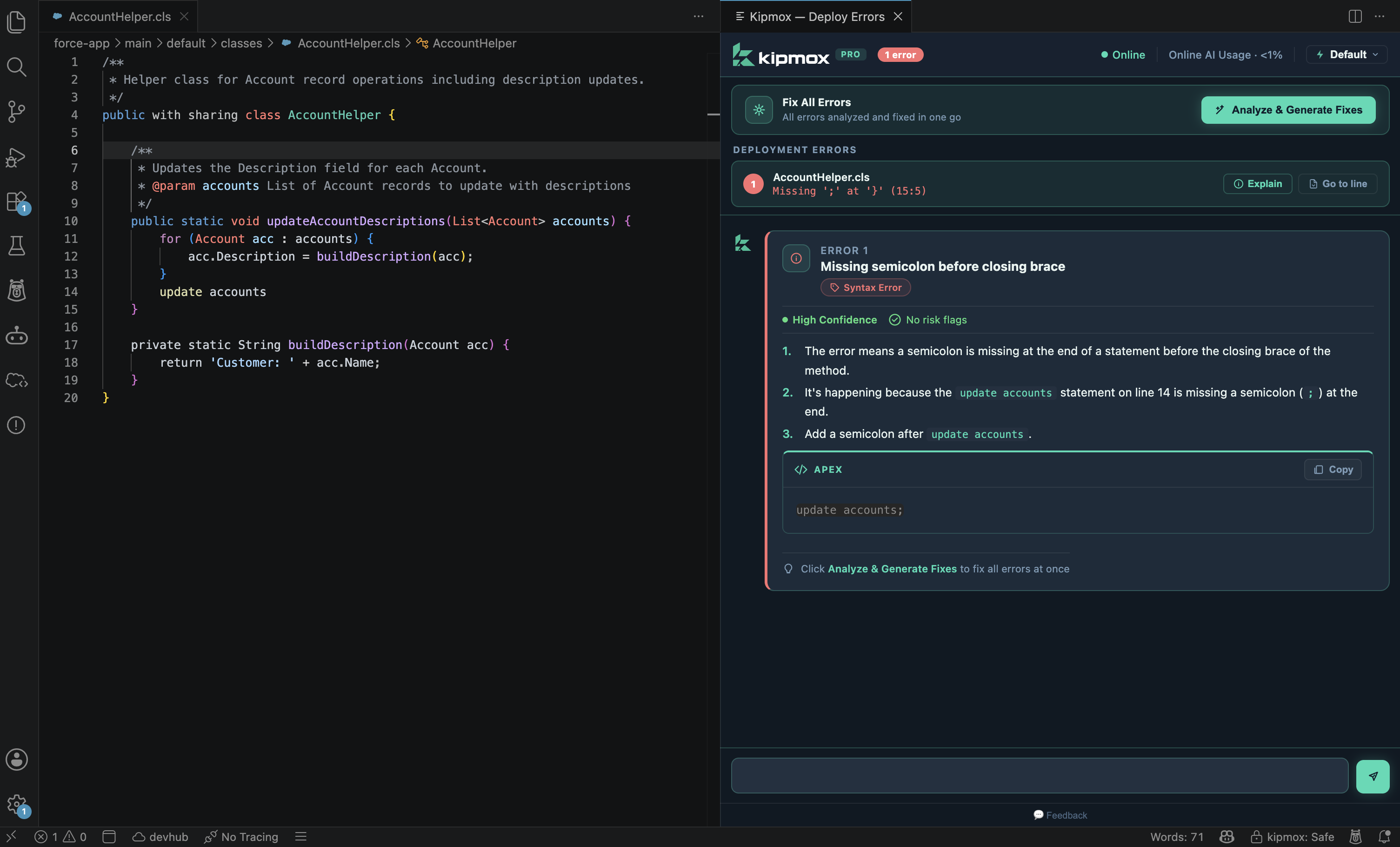 kipmox Explain view for a single error