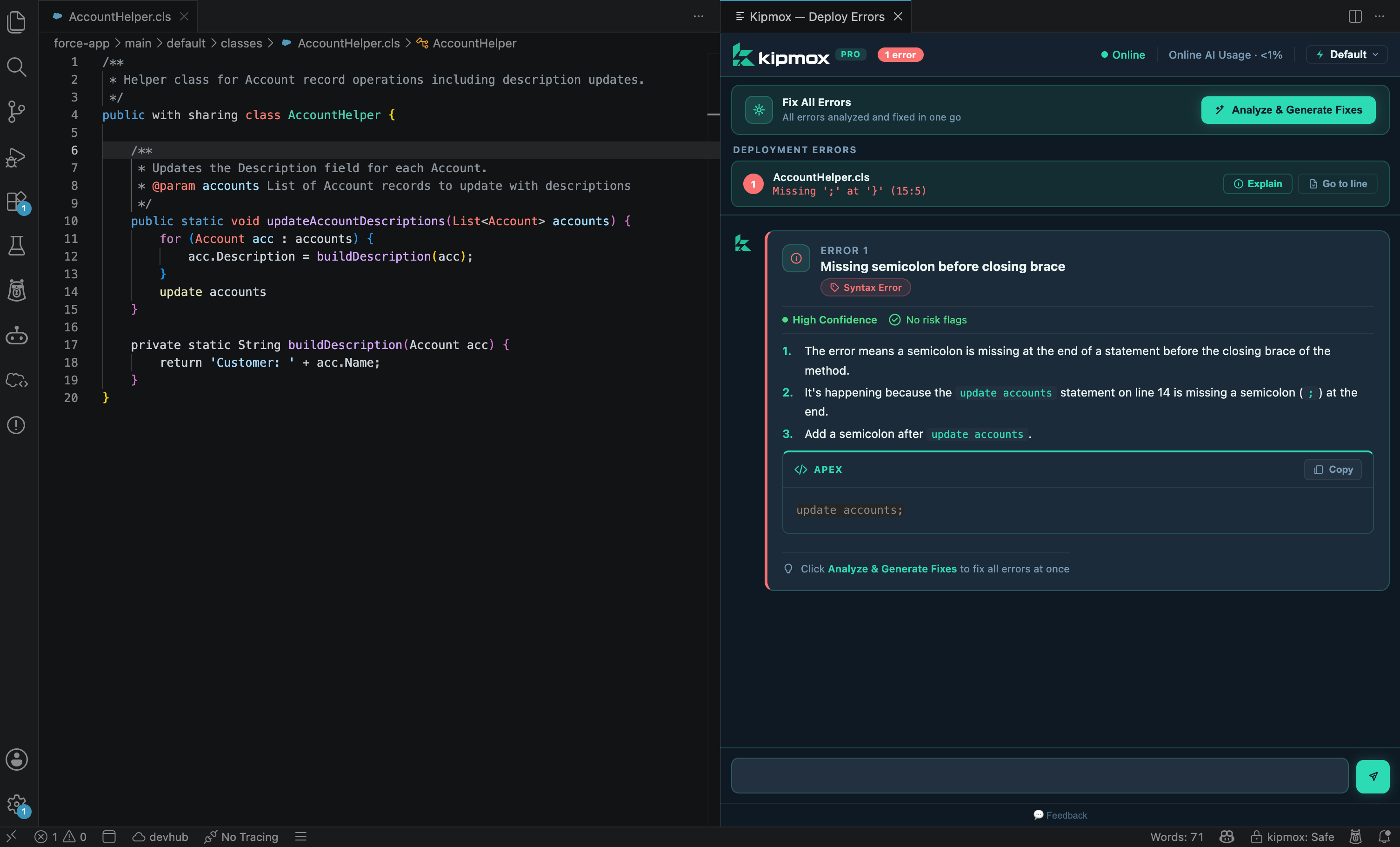 kipmox Explain view for a single error