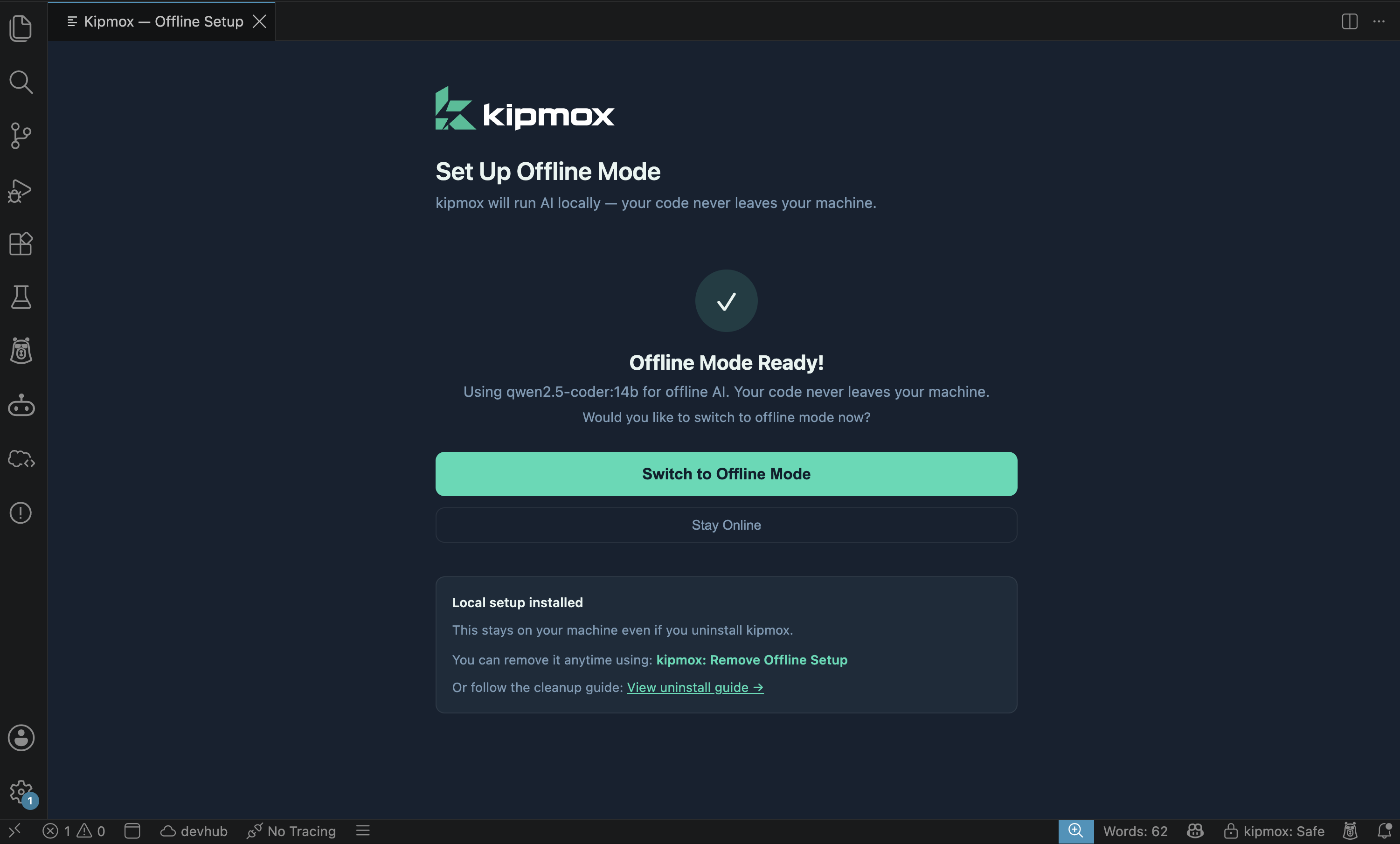 kipmox Offline Mode Ready screen