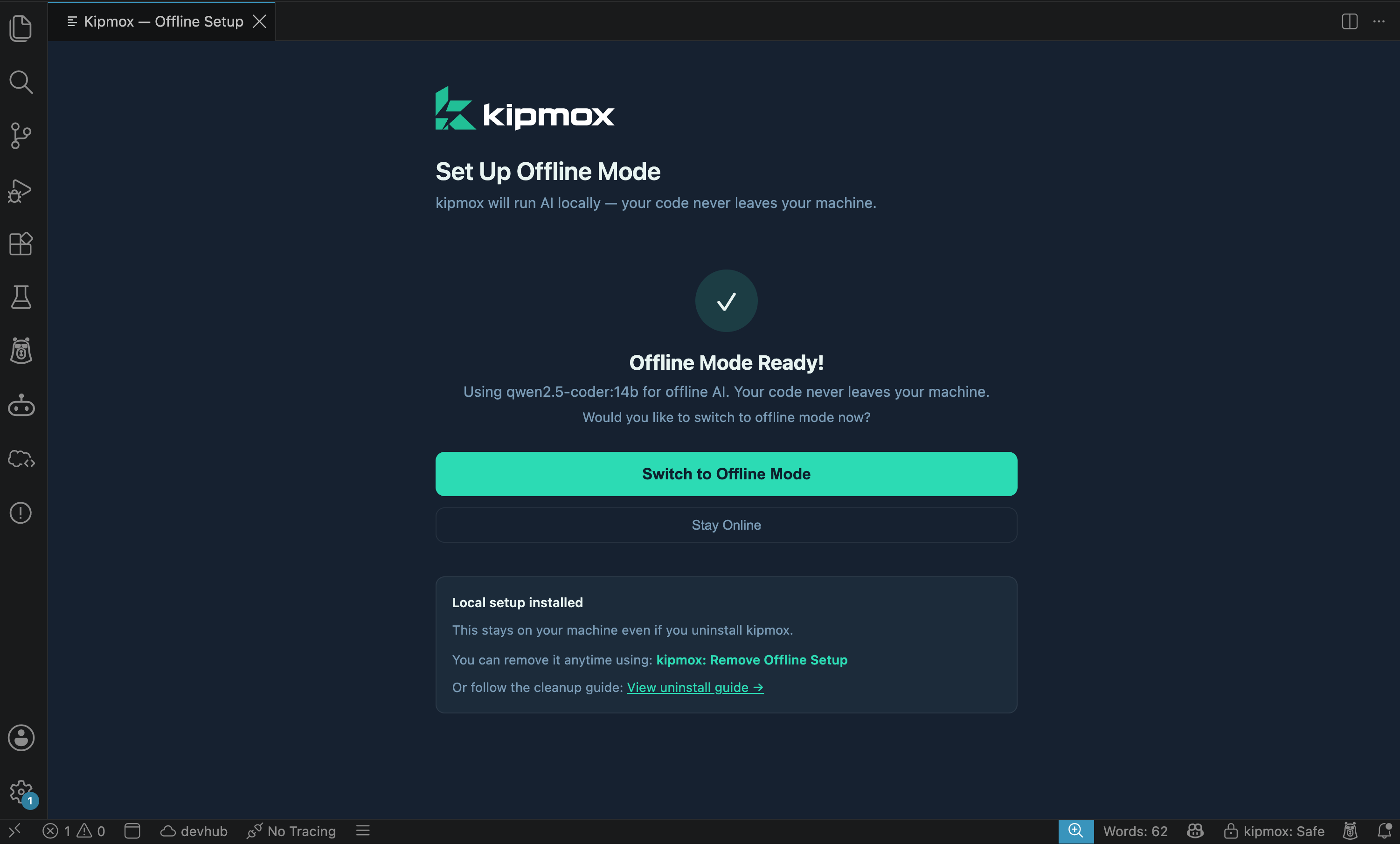 kipmox Offline Mode Ready screen