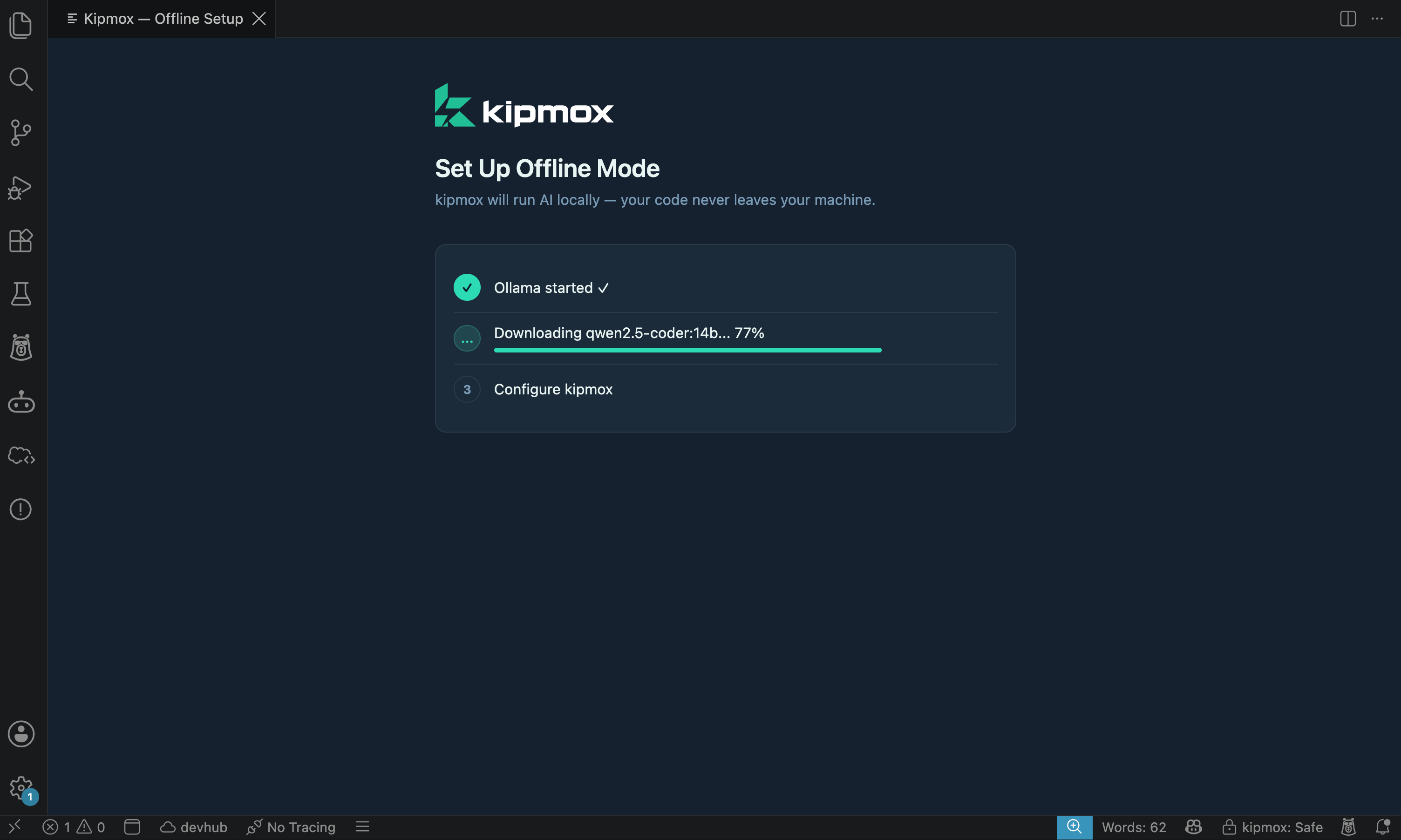 kipmox Offline Mode setup — progress screen