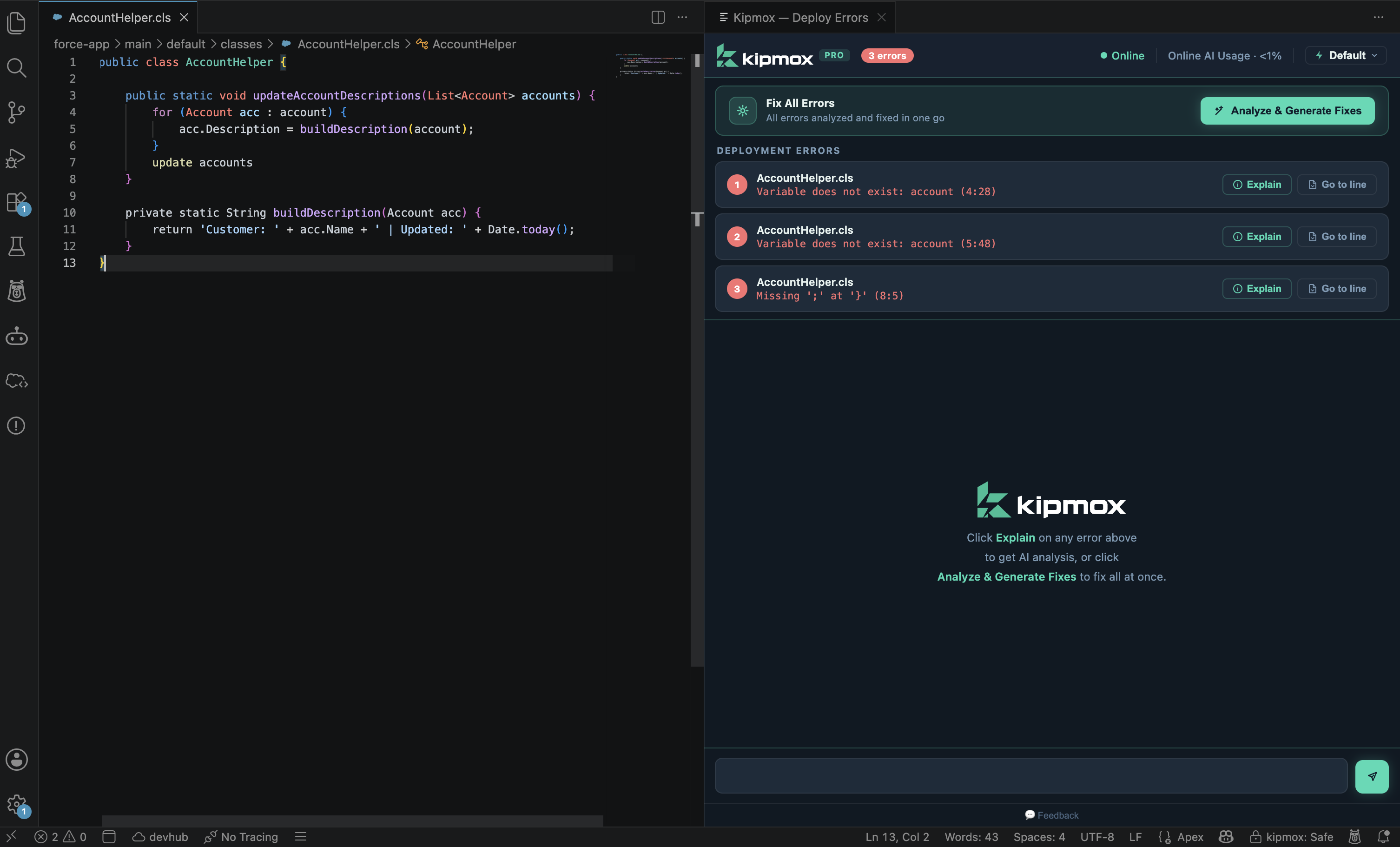 kipmox Deploy Errors panel