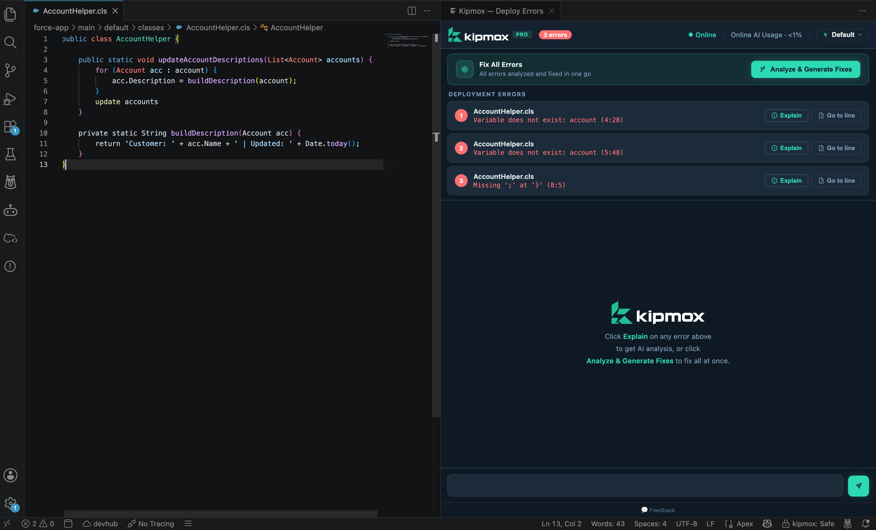kipmox Deploy Errors panel
