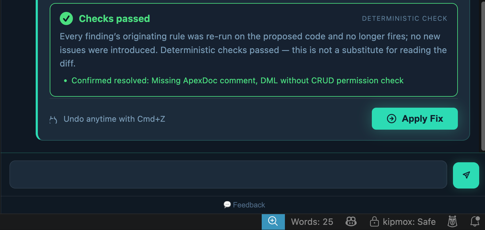 kipmox Safe Mode in the VS Code status bar