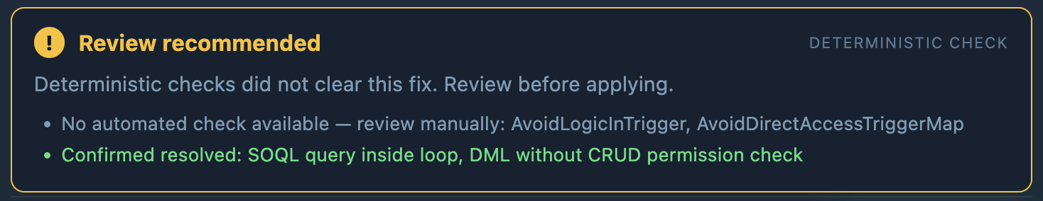 Deterministic check verdict: Review recommended