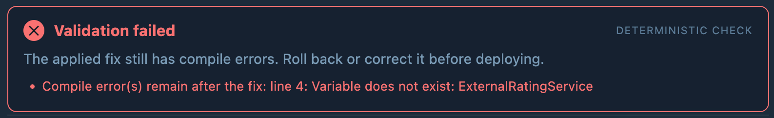 Deterministic check verdict: Validation failed
