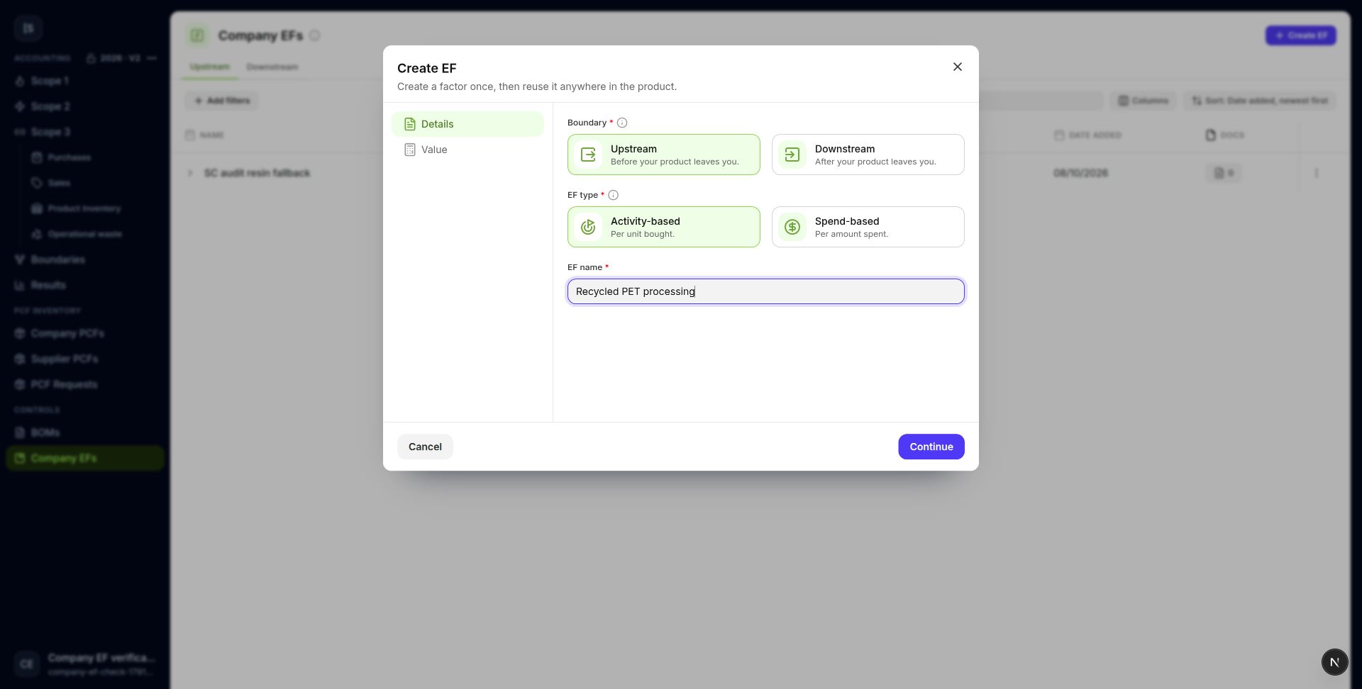 Choose a boundary and calculation basis for a reusable factor.