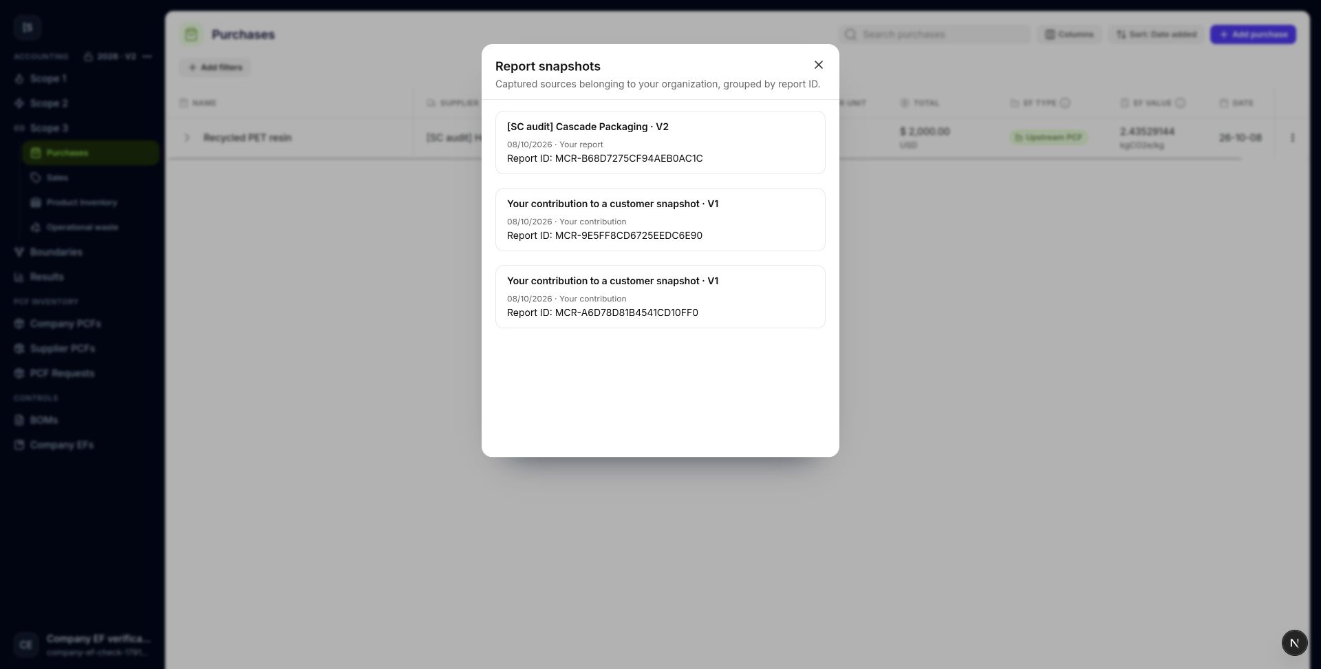 Choose a report ID to view your organization's captured contribution.