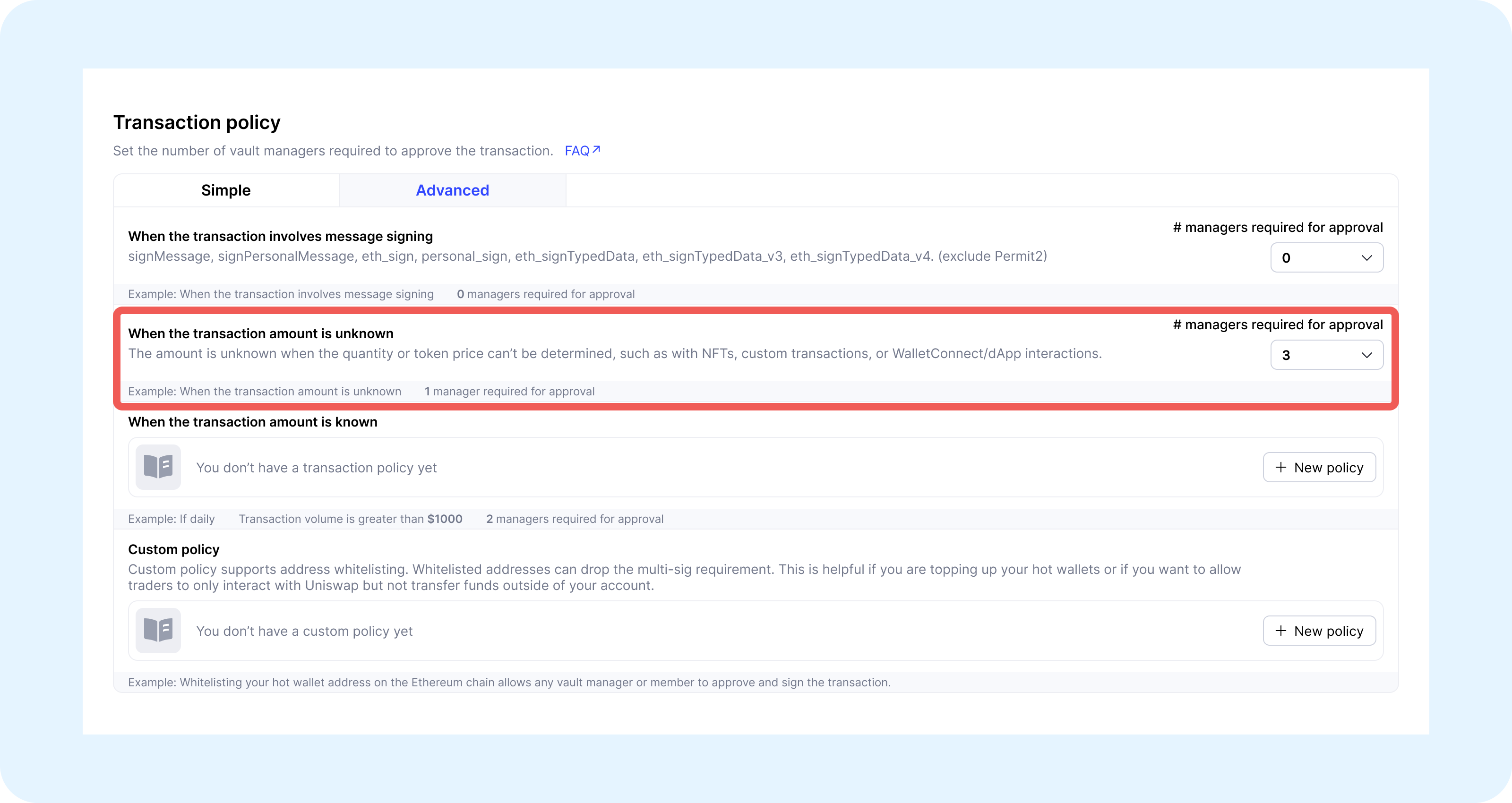 Unknown Amount Policy
