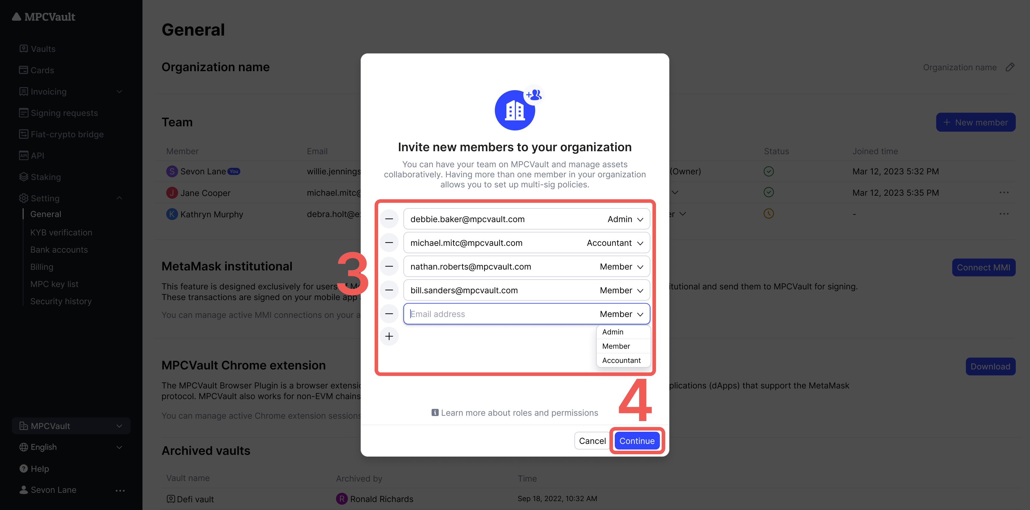 Invite Members - mpcvault