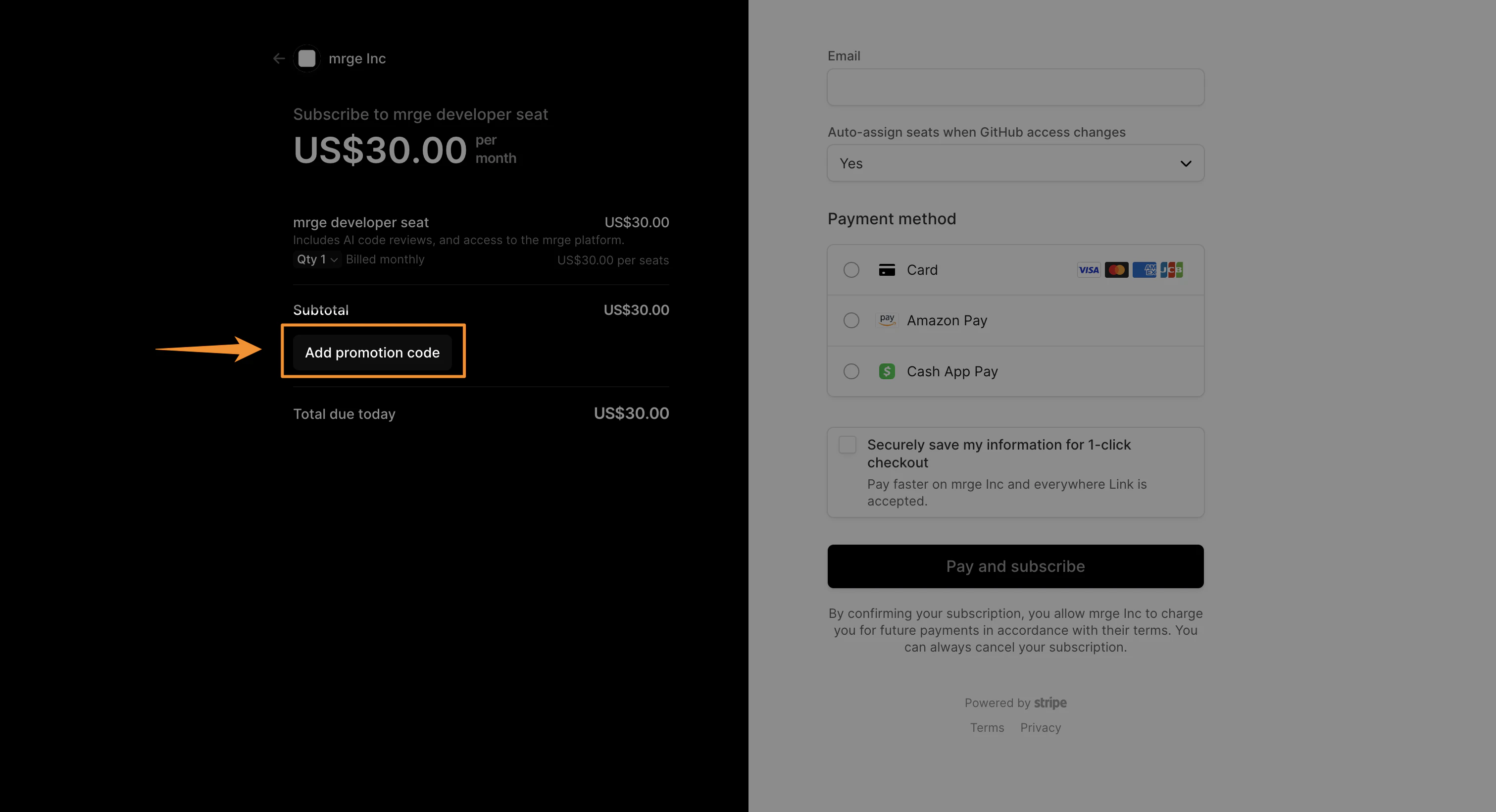 Screenshot showing the promo code field on the checkout page