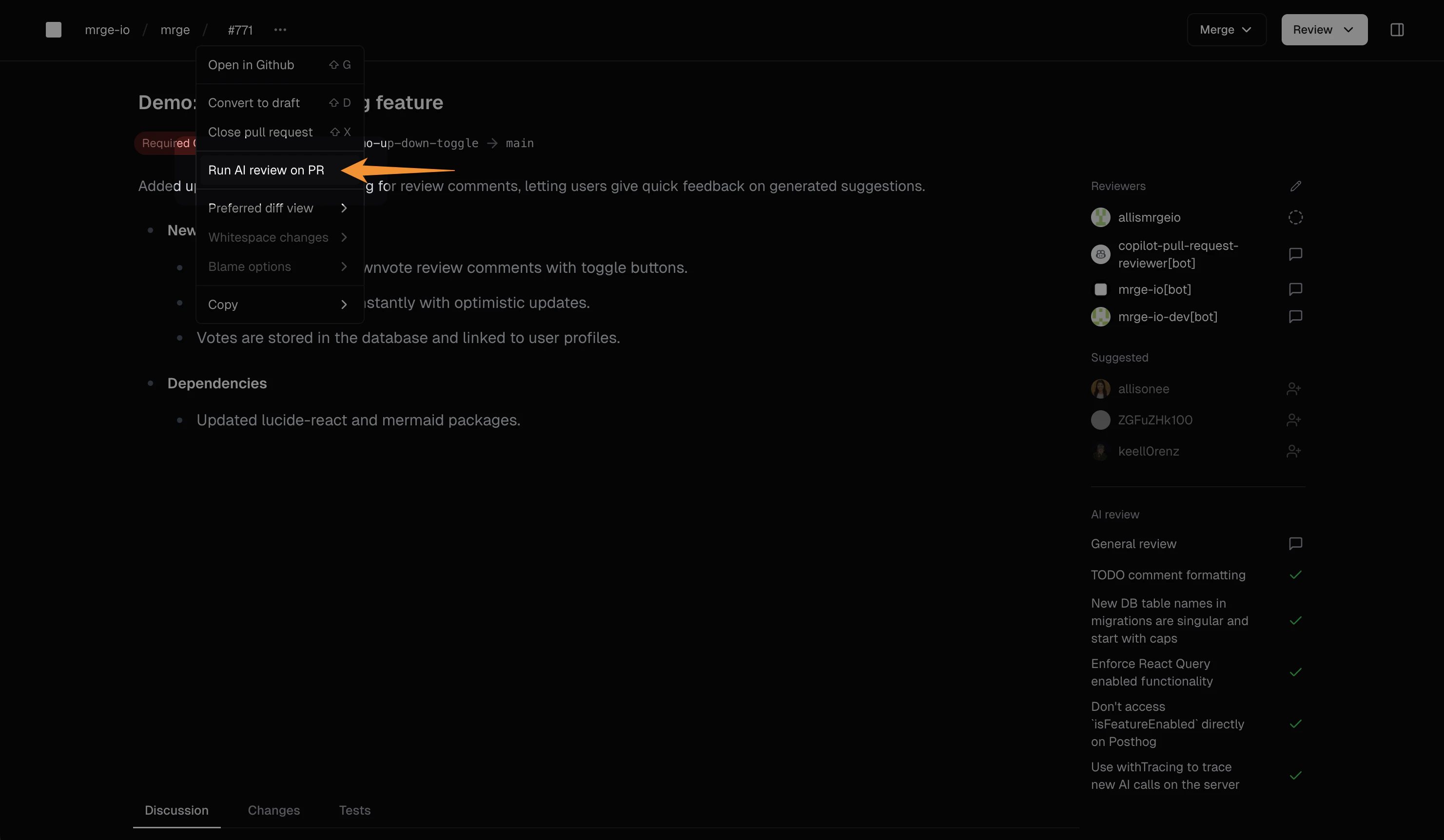 Button to rerun AI review inside a pull request