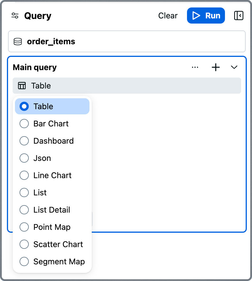 Query Panel Format Selector
