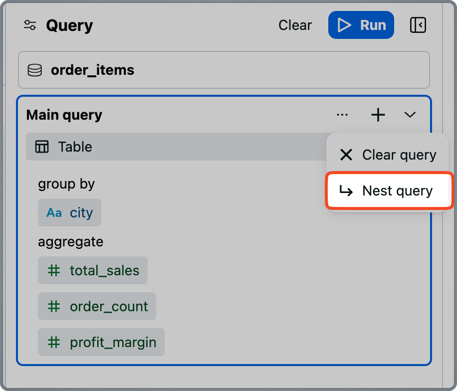 Query Panel Nest Action