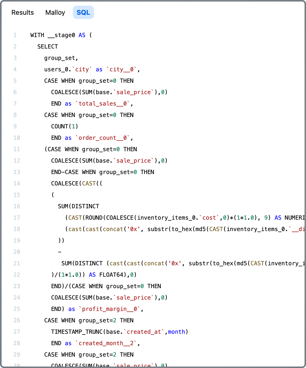 Generated SQL View