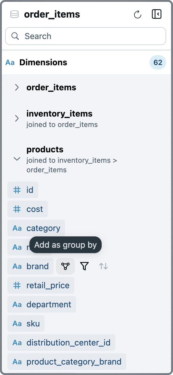 Source Panel Dimension Hover Actions