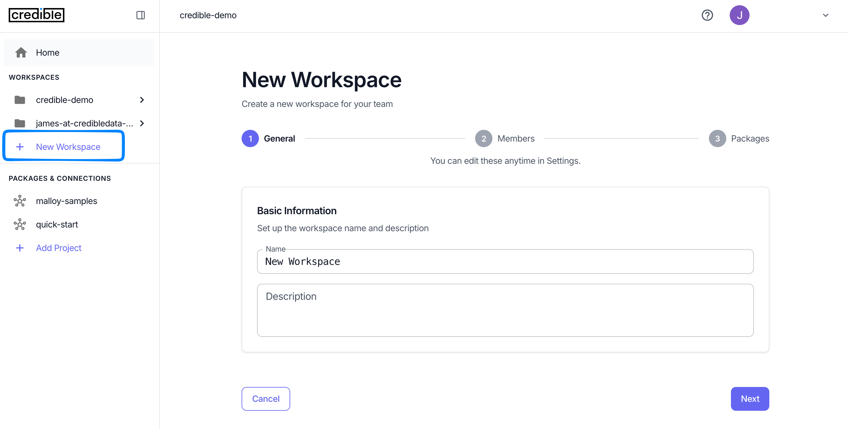 New workspace - name and description