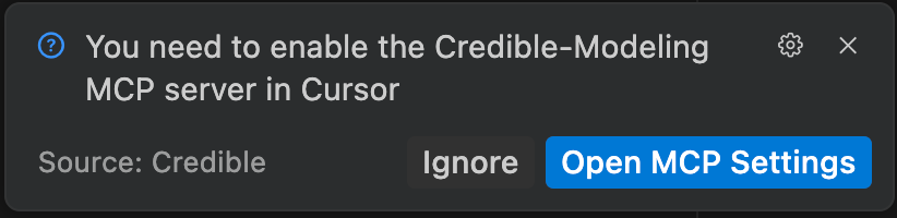 Pop-up prompting to enable the Credible-Modeling MCP server