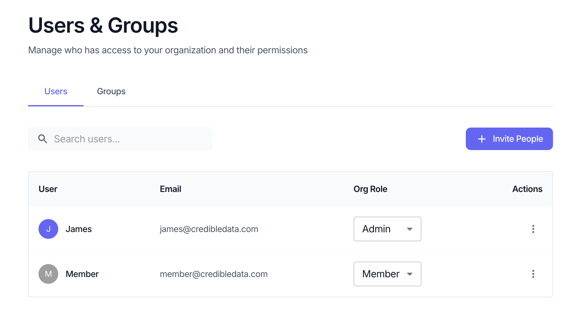 Users page showing members and roles