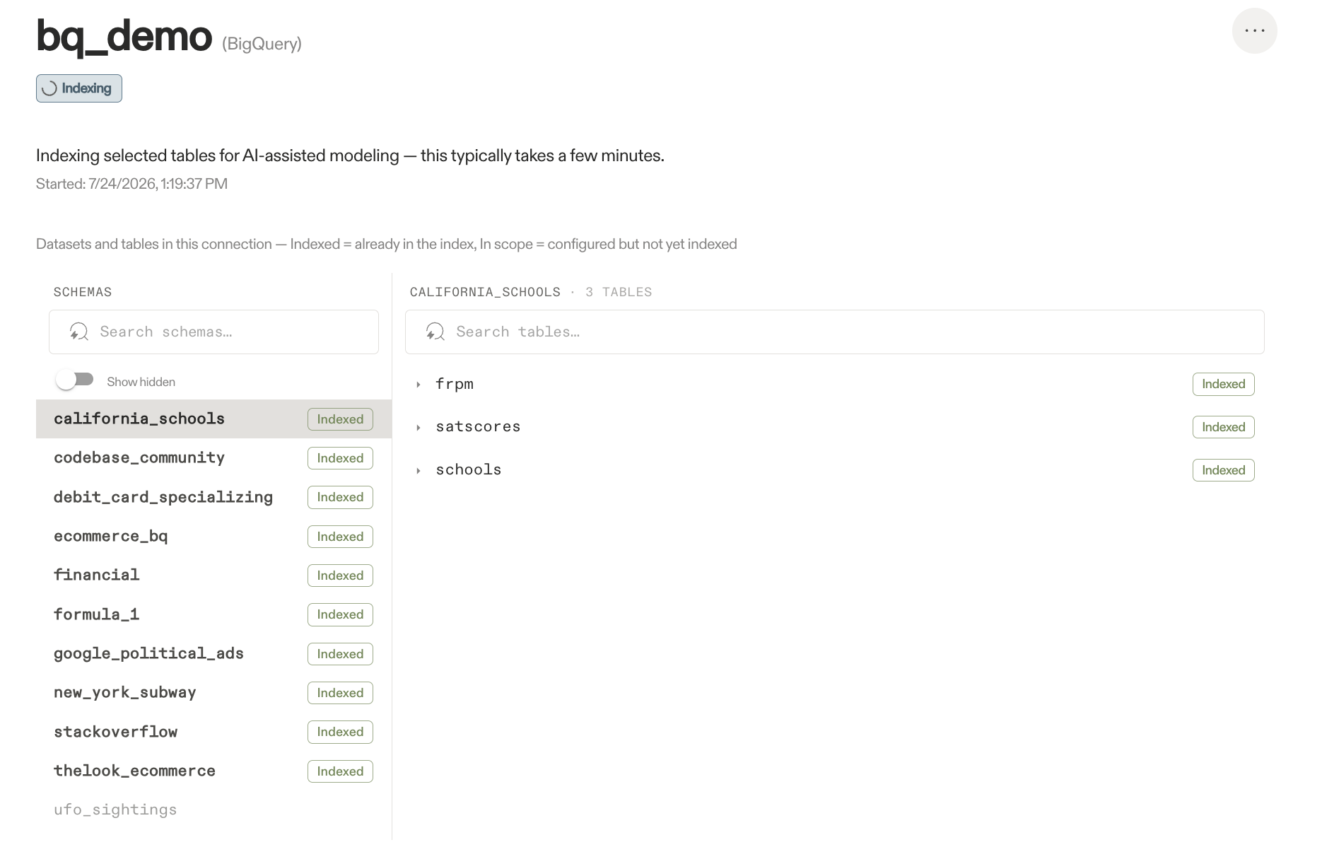 Connection indexing status