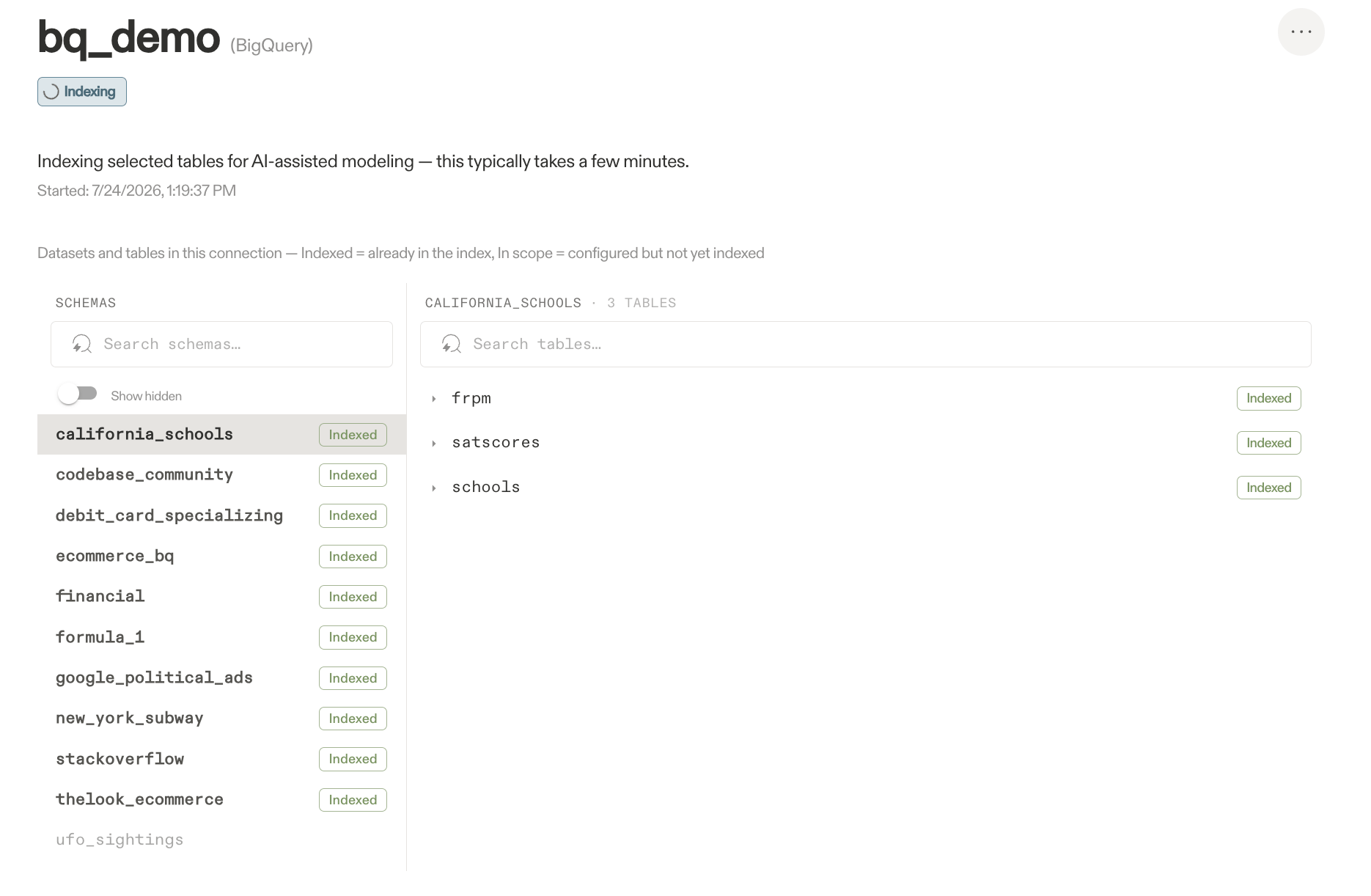 Connection indexing status