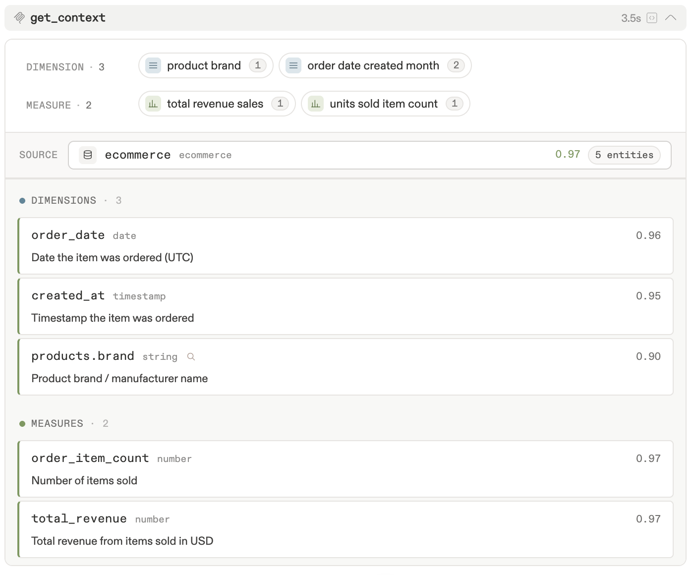 get_context tool showing phrase parsing and entity matching