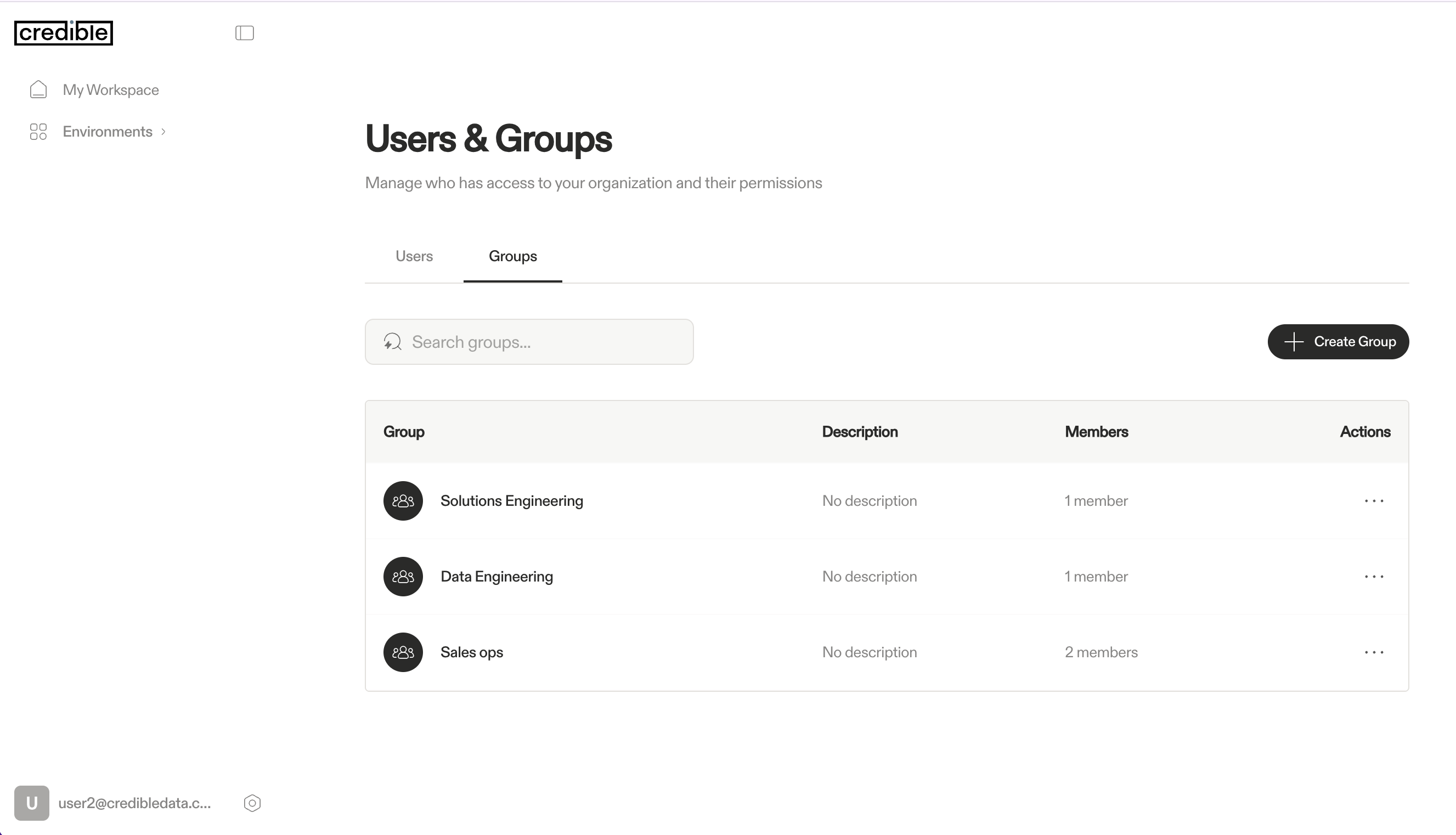 Groups page showing groups and member counts
