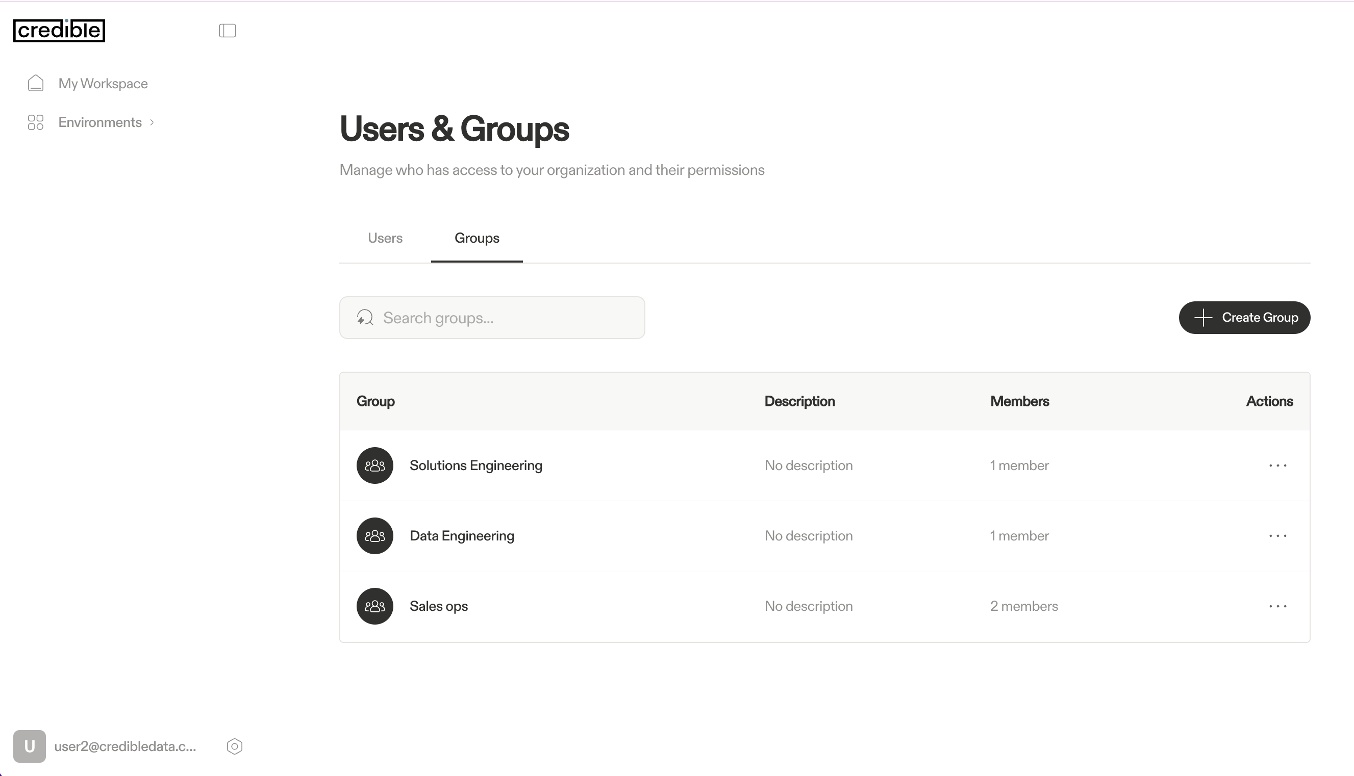 Groups page showing groups and member counts