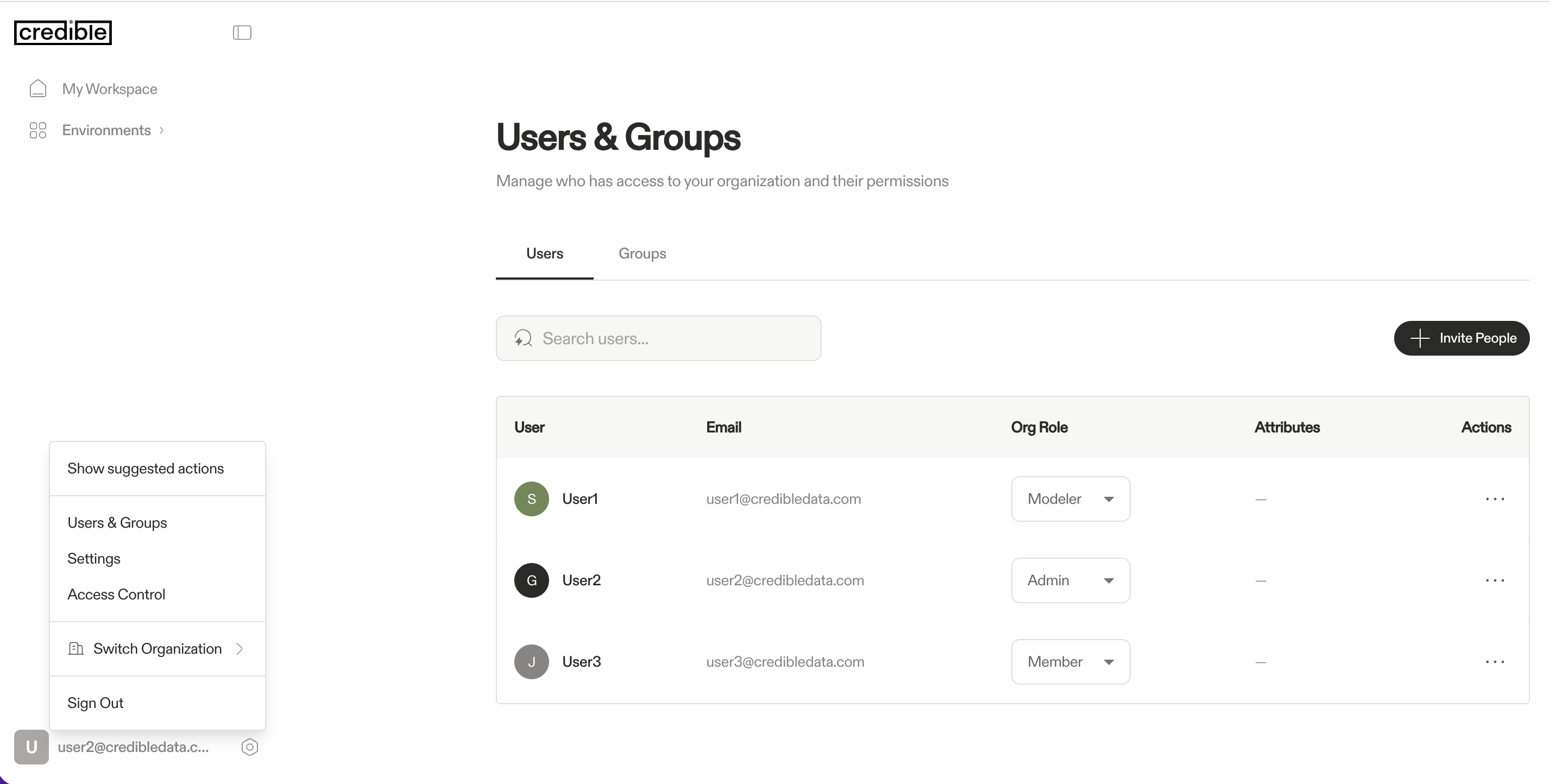Users page showing members and roles