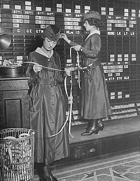 Historical ticker tape machine printing trades