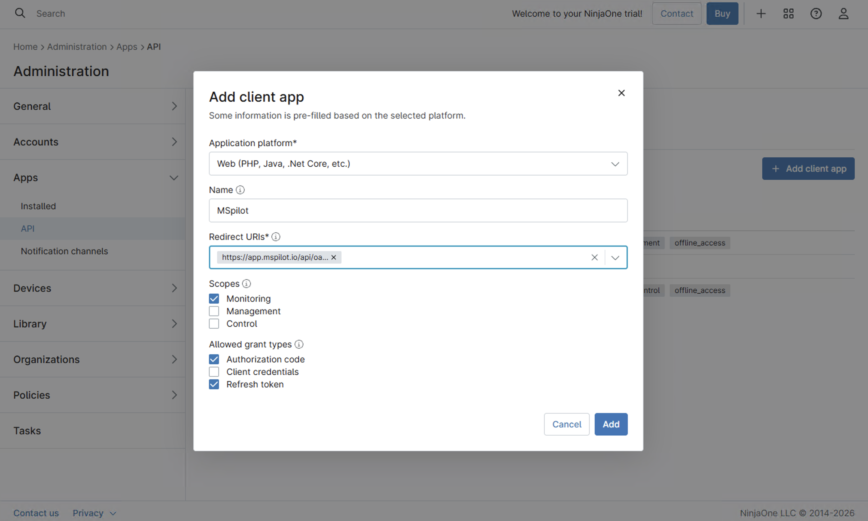 Add Client App