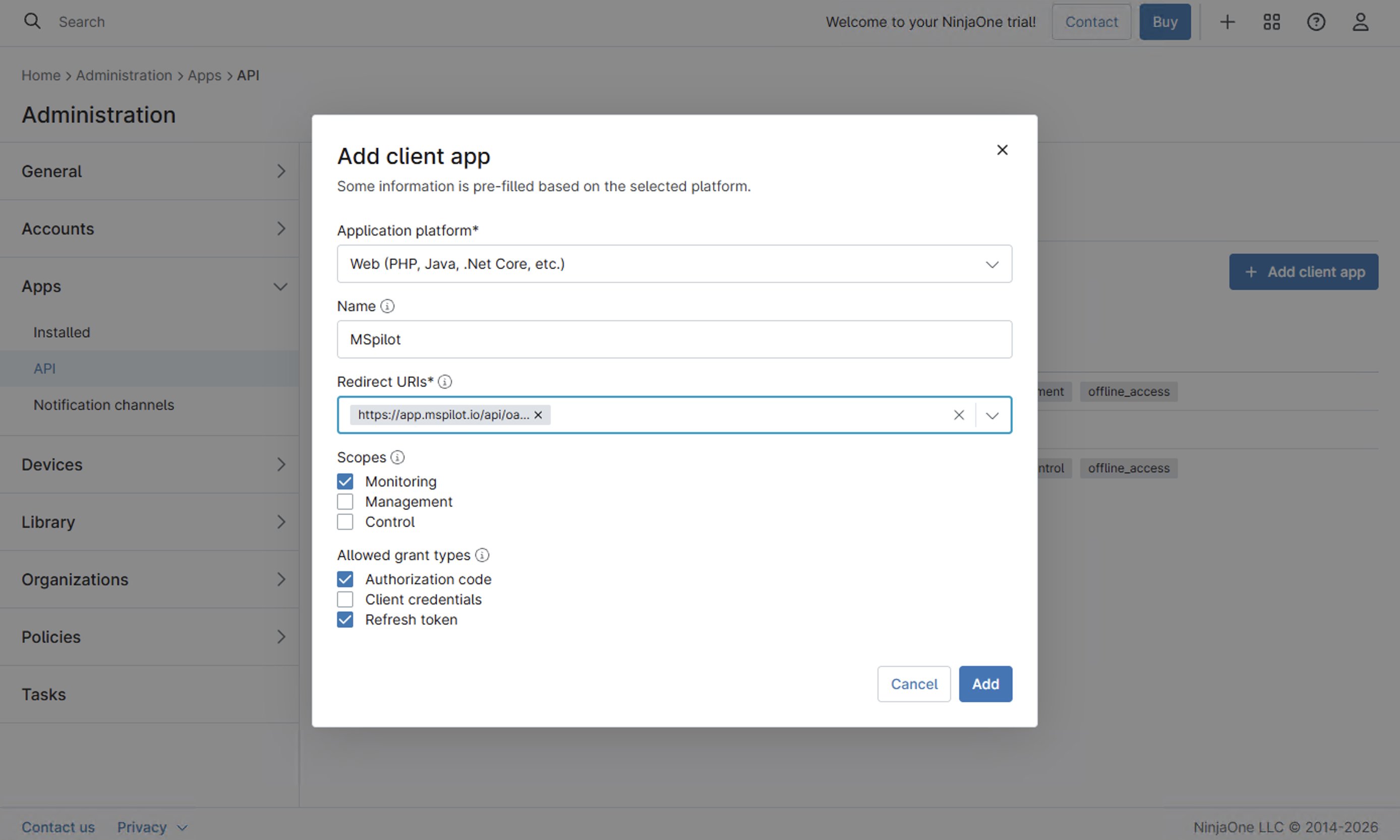 Add Client App