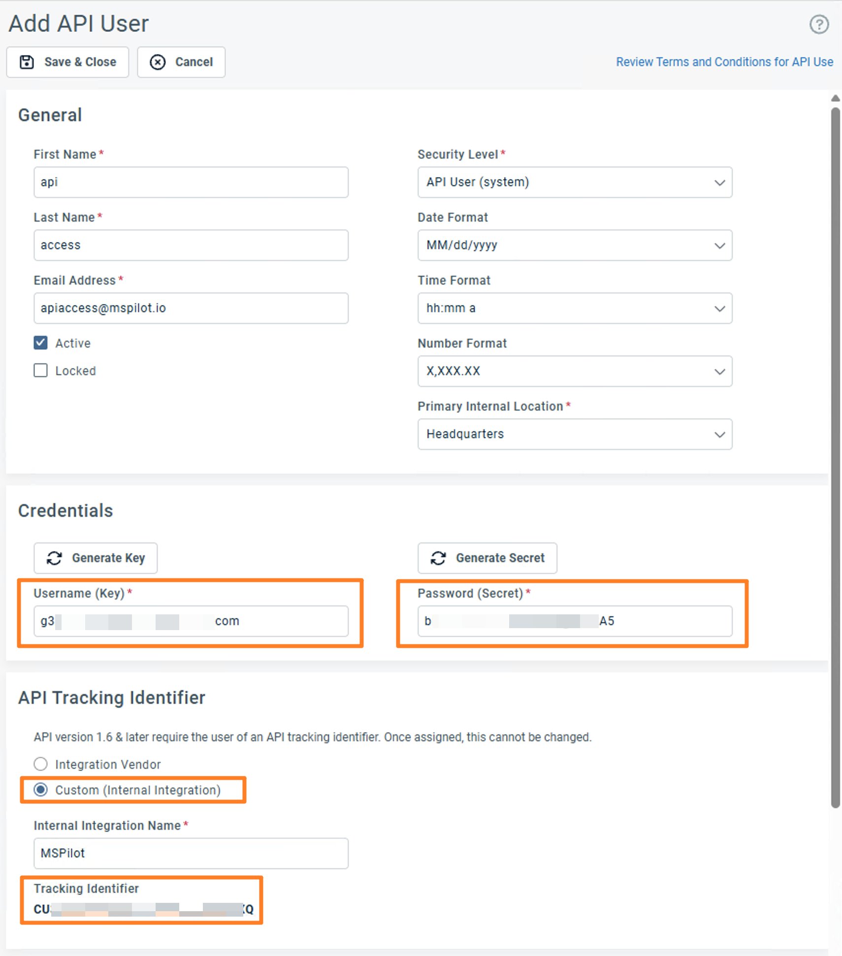 Create Api User