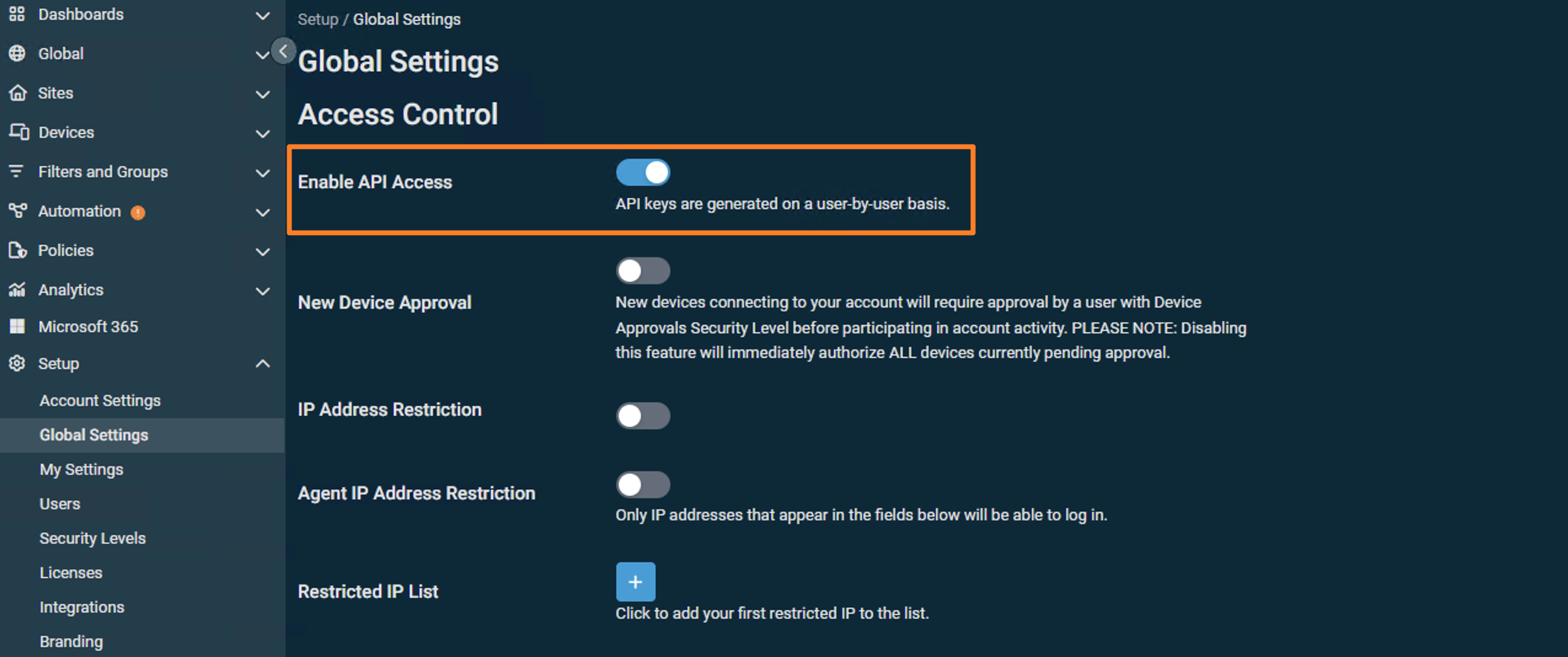Enable Api Access