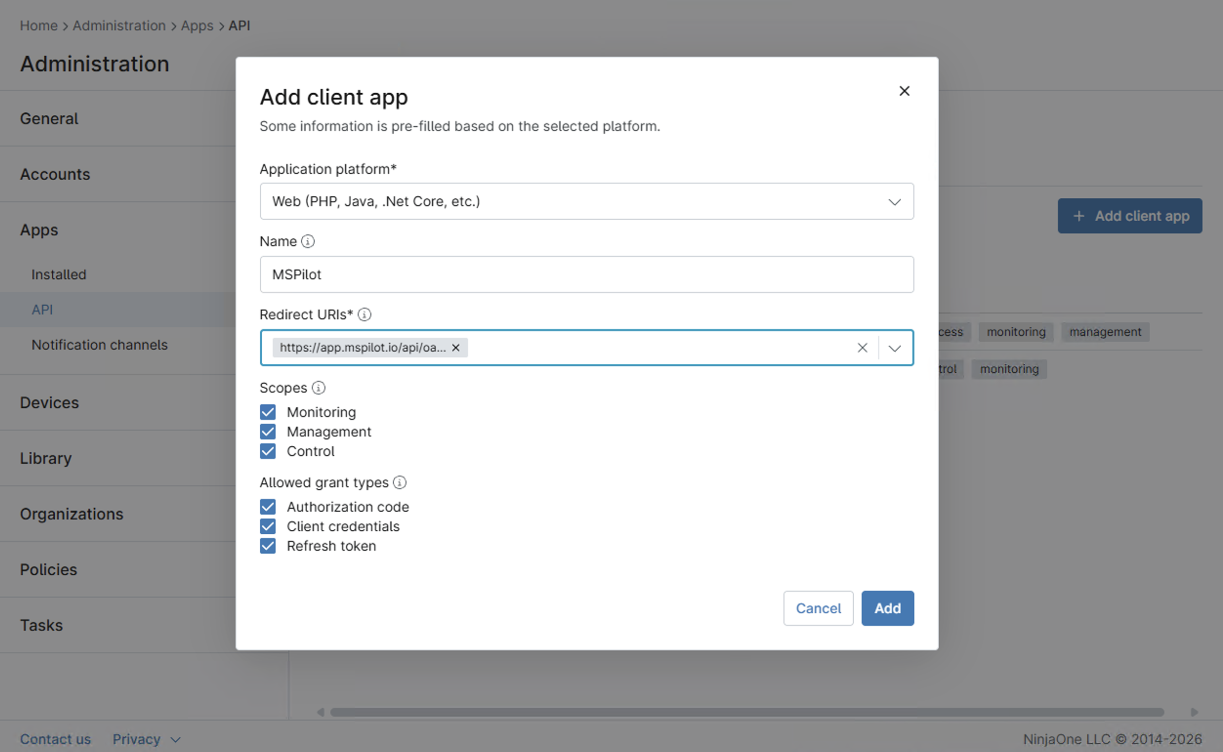 Add Client App