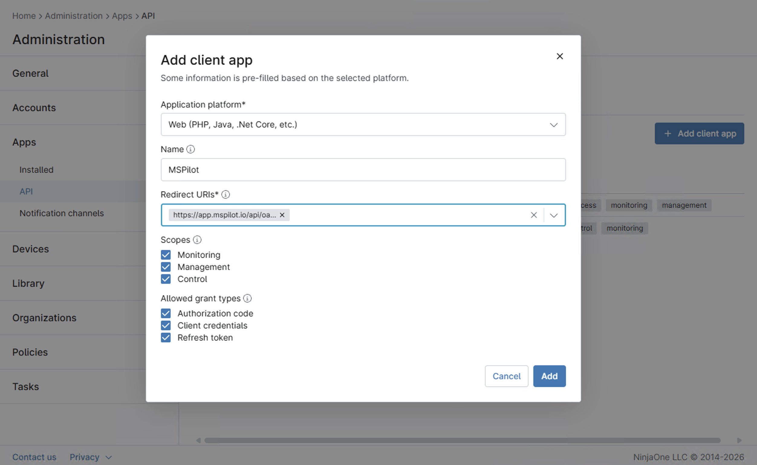 Add Client App